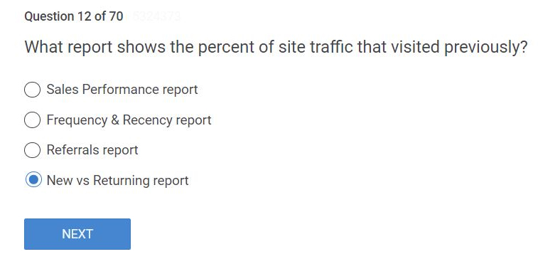 What report shows the percent of site traffic that visited previously?